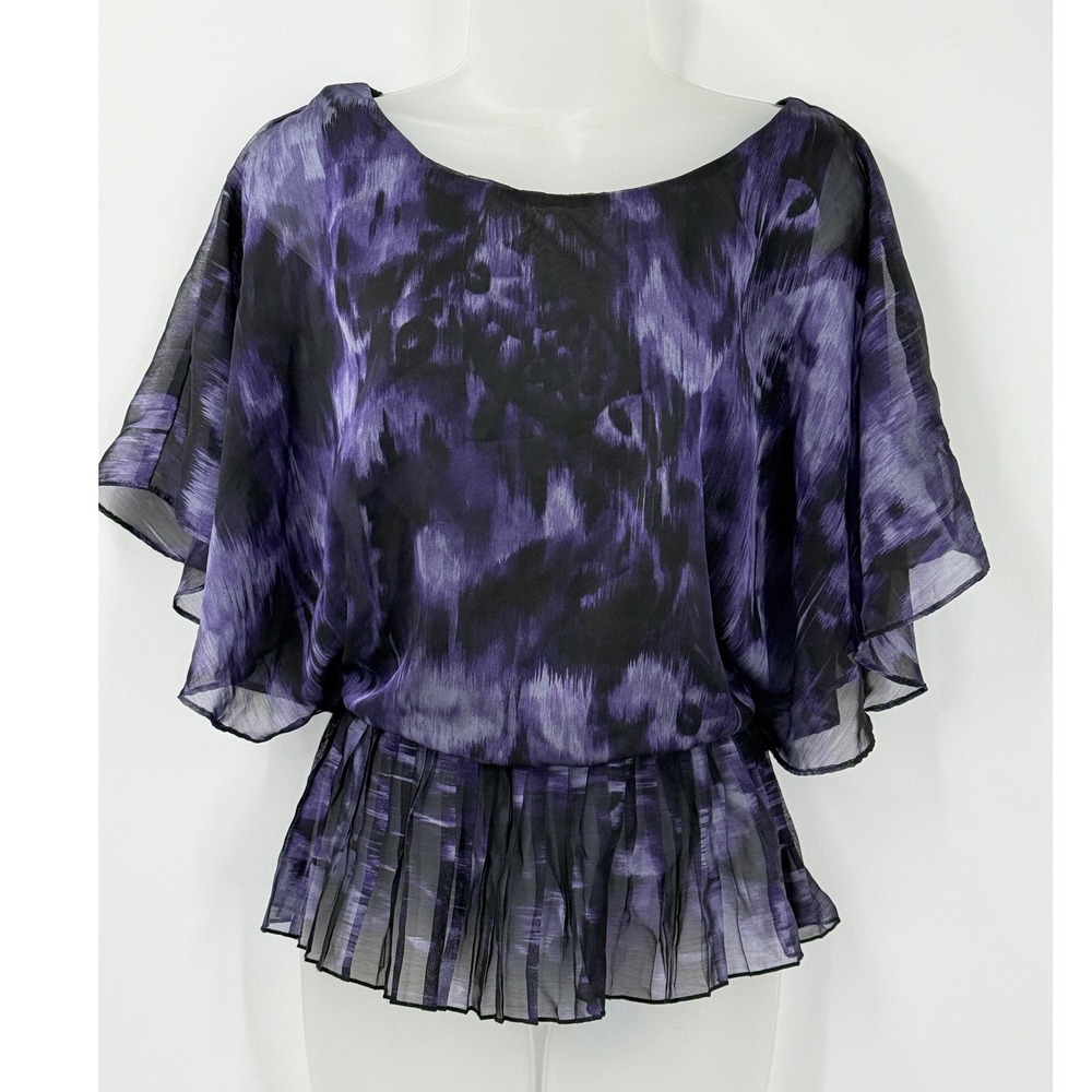 vtg y2k Dressbarn peplum top Womens sz 14 (L) Whimsigoth Witchy Purple Abstract